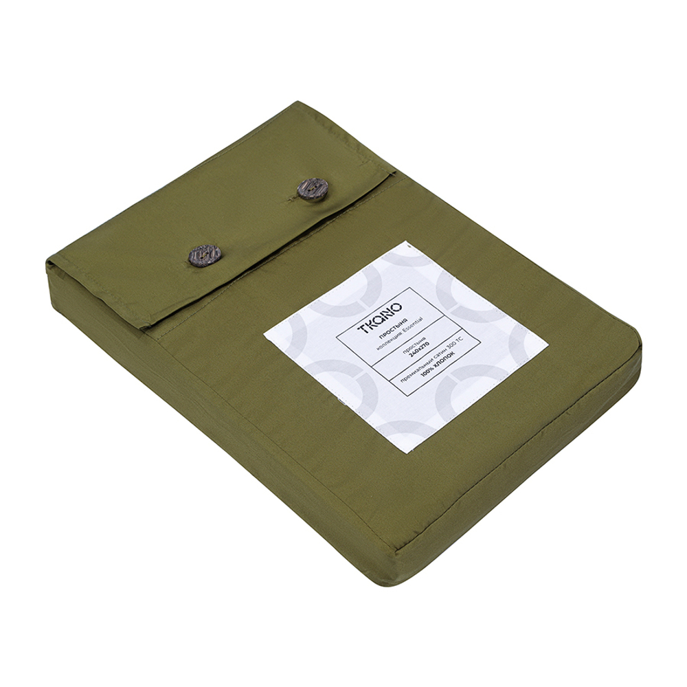 Простыня из премиального сатина оливкового цвета из коллекции essential, 240х270 см