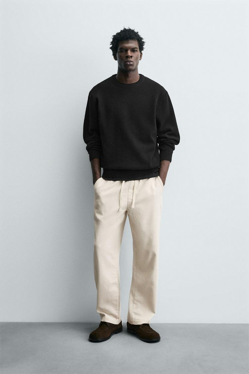 ZARA БРЮКИ RELAXED FIT С РЕЛЬЕФНОЙ СТРУКТУРОЙ, СВЕТЛО-БЕЖЕВЫЙ