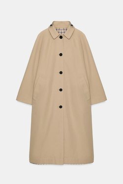 ZARA ДВУСТОРОННИЙ ТРЕНЧ В КЛЕТКУ — ZW COLLECTION, БЕЖЕВО-КОРИЧНЕВЫЙ