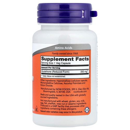 NOW Foods, глутатион, 250 мг, 60 вегетарианских капсул