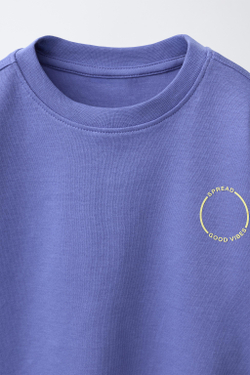 ZARA ФУТБОЛКА ИЗ ИНТЕРЛОКА С ПРИНТОМ, ЯРКО-СИНИЙ