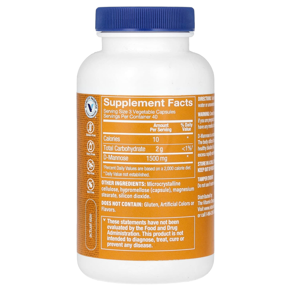 The Vitamin Shoppe, D-манноза, 1500 мг, 120 растительных капсул (500 мг в 1 капсуле)