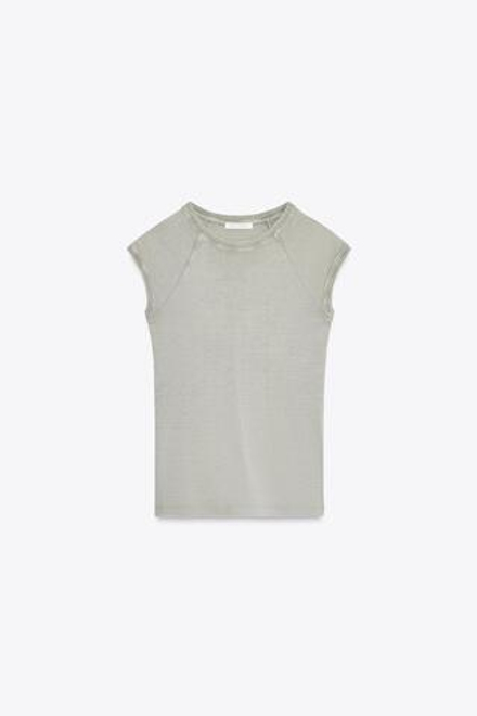 ZARA ФУТБОЛКА ИЗ ХЛОПКА С ЭФФЕКТОМ ПОТЕРТОСТИ, СВЕТЛО-СЕРЫЙ