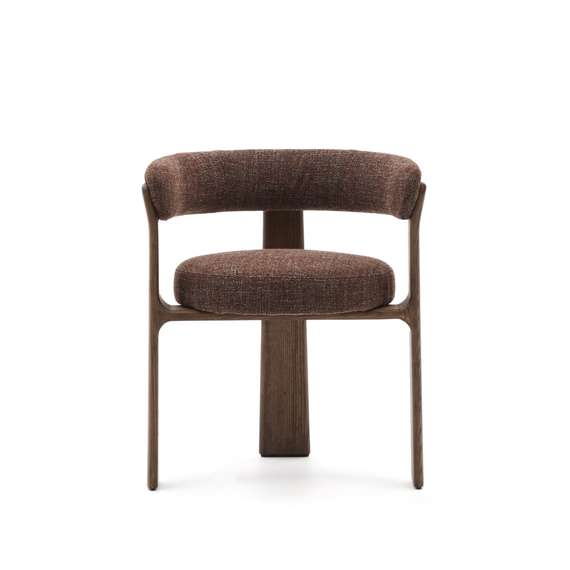 Стул Granite на 3 ножках из коричневого шенилла и массива ясеня в отделке орех