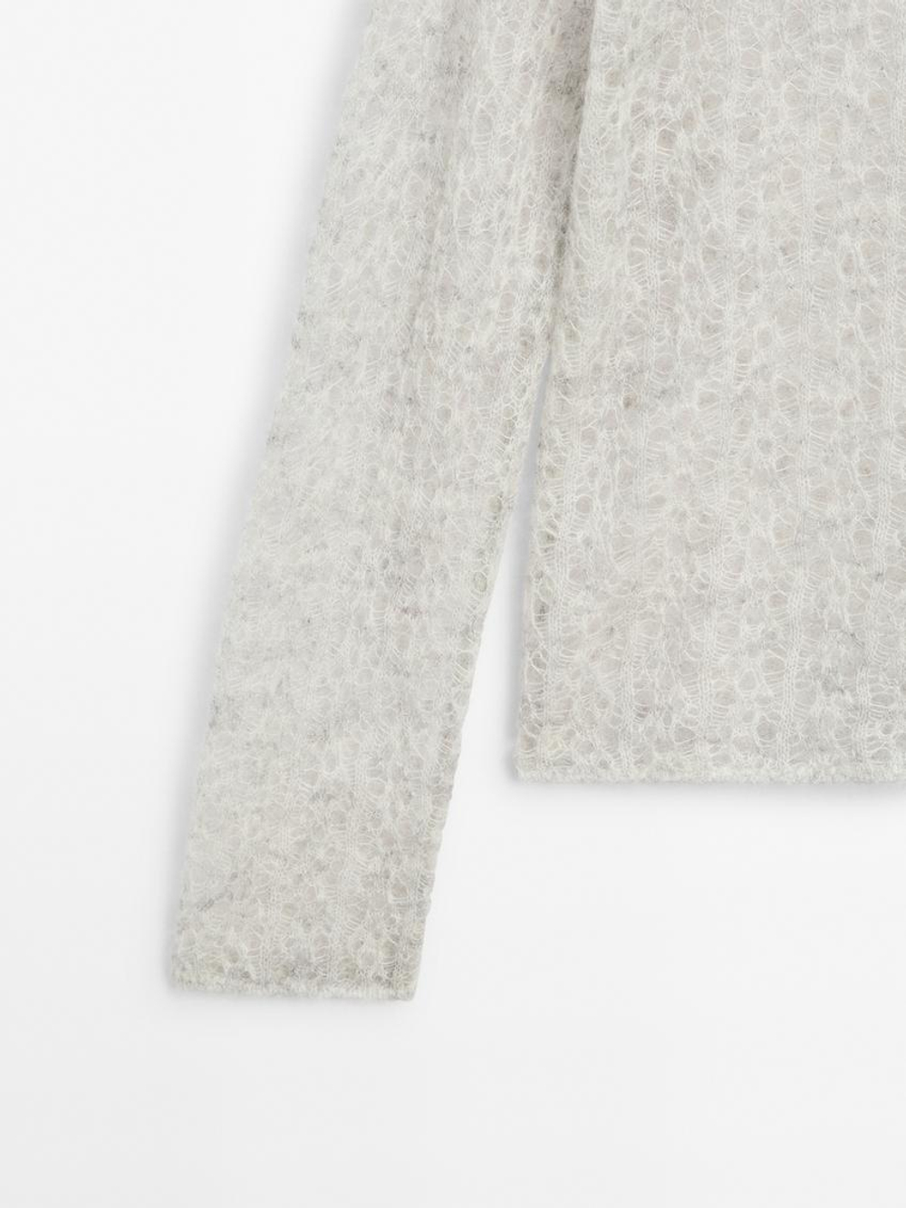 Massimo Dutti Свитер ажурной вязки из смесовой альпаки, светло-серый