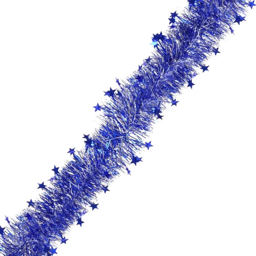 Мишура 2м 6см «Звездочки», Серебро/синий