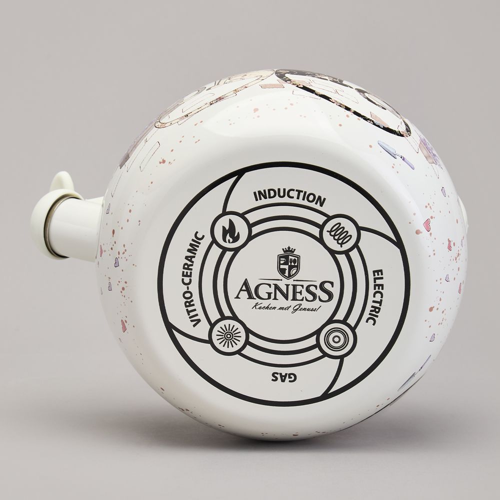 ЧАЙНИК AGNESS ЭМАЛИРОВАННЫЙ СО СВИСТКОМ СЕРИЯ "LAVENDER CATS", 2,2 Л