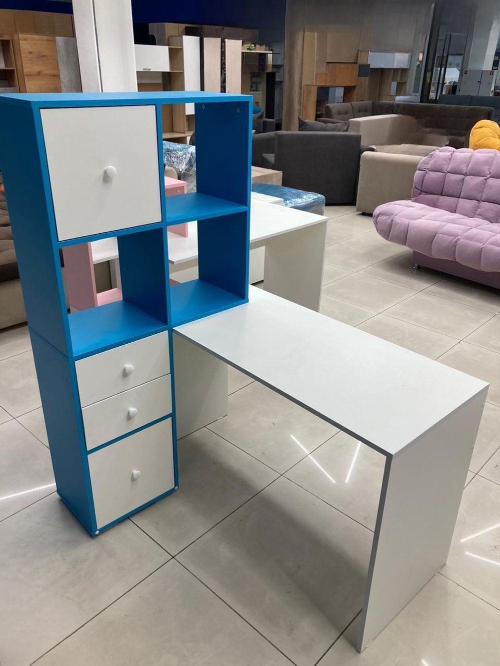 Стол письменный В-4 белый/бирюза