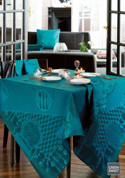 Скатерть 155x260 Garnier-Thiebaut Entre Amis Bleu Canard