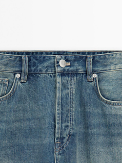 Massimo Dutti Зауженные джинсы с эффектом потертости, индиго