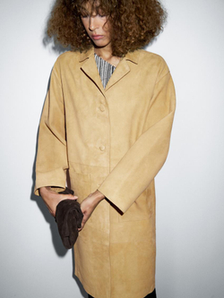 Massimo Dutti Длинное пальто из замши, ванильный