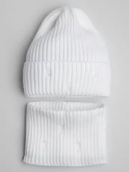 Шапка бини рваная и снуд осенние