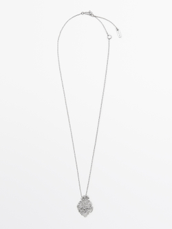 Massimo Dutti Мини-ожерелье с подвеской из кружева, серебряный