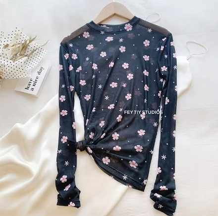 Сетка стрейч Цветочки на темно-синем