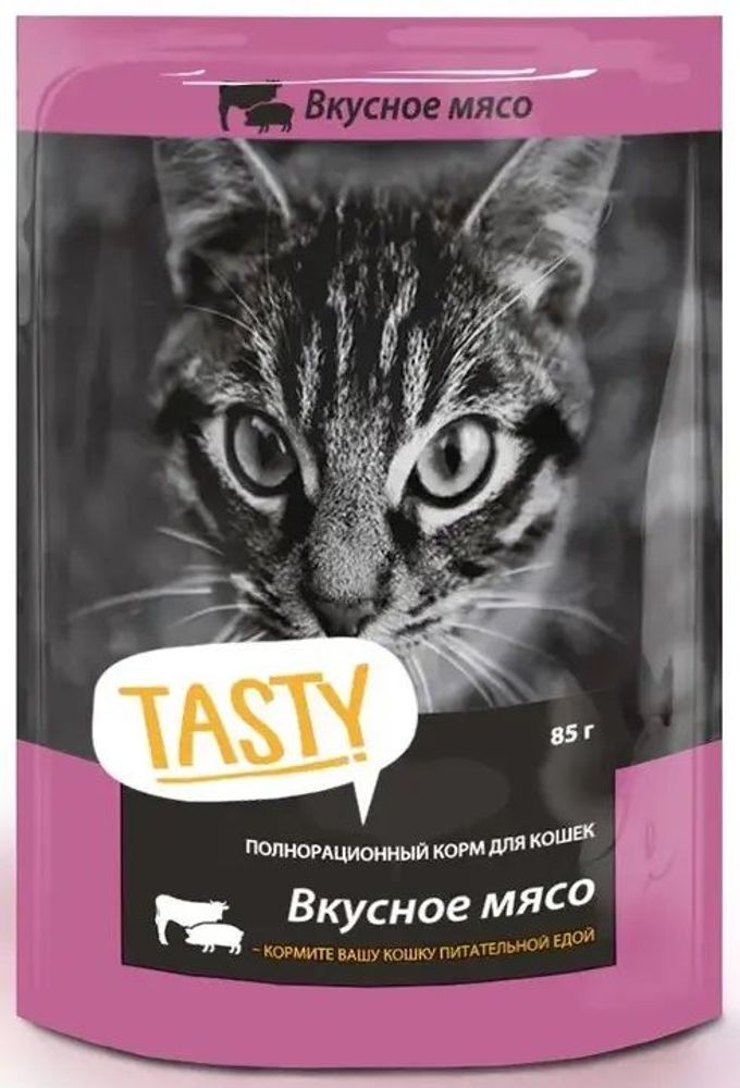 Влажный корм для кошек TASTY мясное ассорти в желе, пауч 85 г