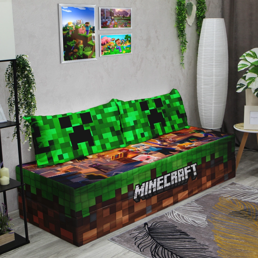 Бескаркасный диван кровать раскладной "Minecraft"