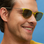 Желтые солнцезащитные очки из титана с оливковыми линзами. Модель 04
