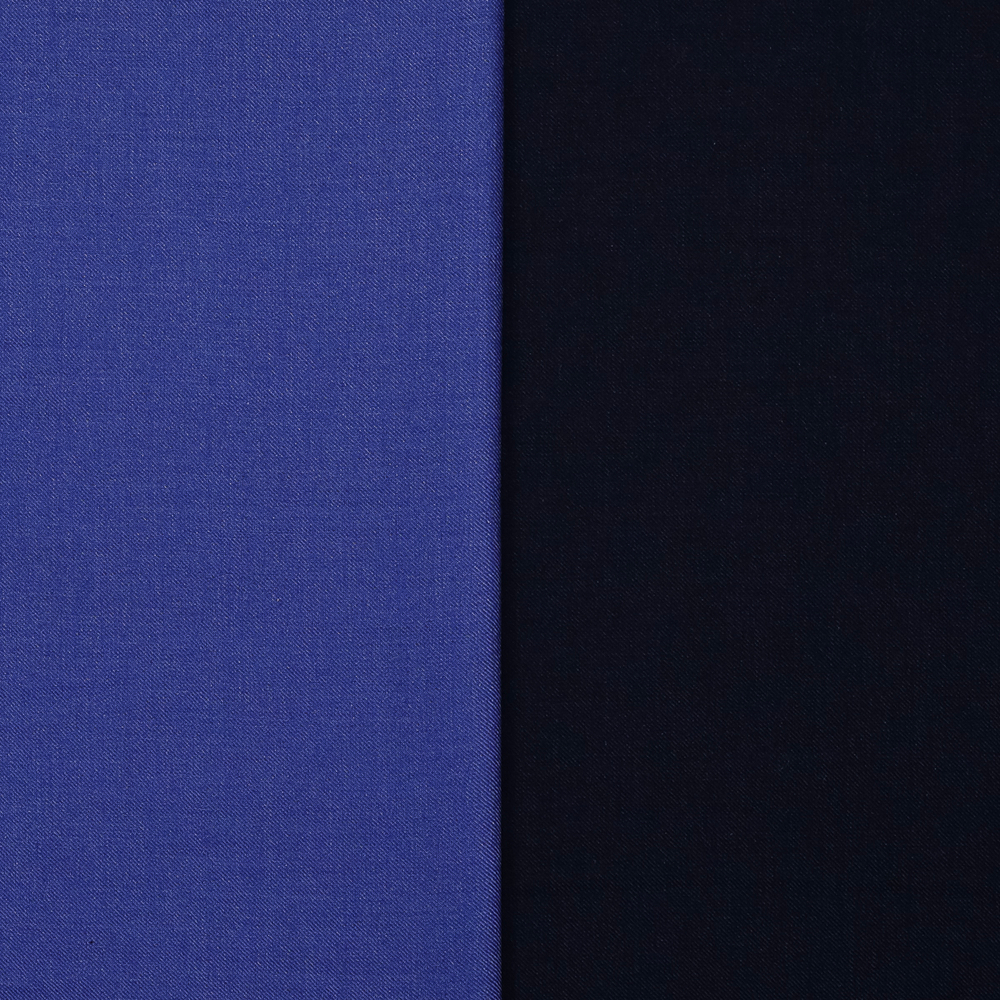 Двусторонняя плательная ткань из кашемира с шёлком в синем и чёрном цвете