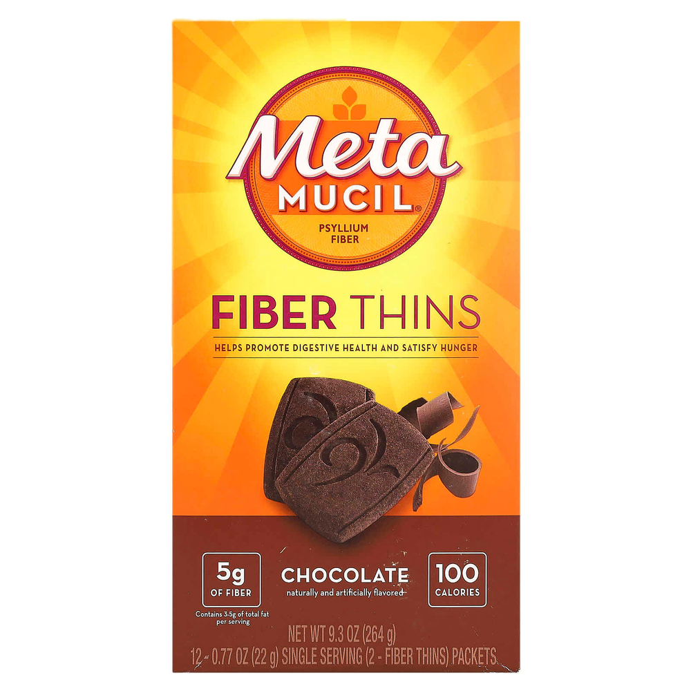 Metamucil, Fiber Thins, шоколад, 12 пакетиков, 22 г (0,77 унции) каждый