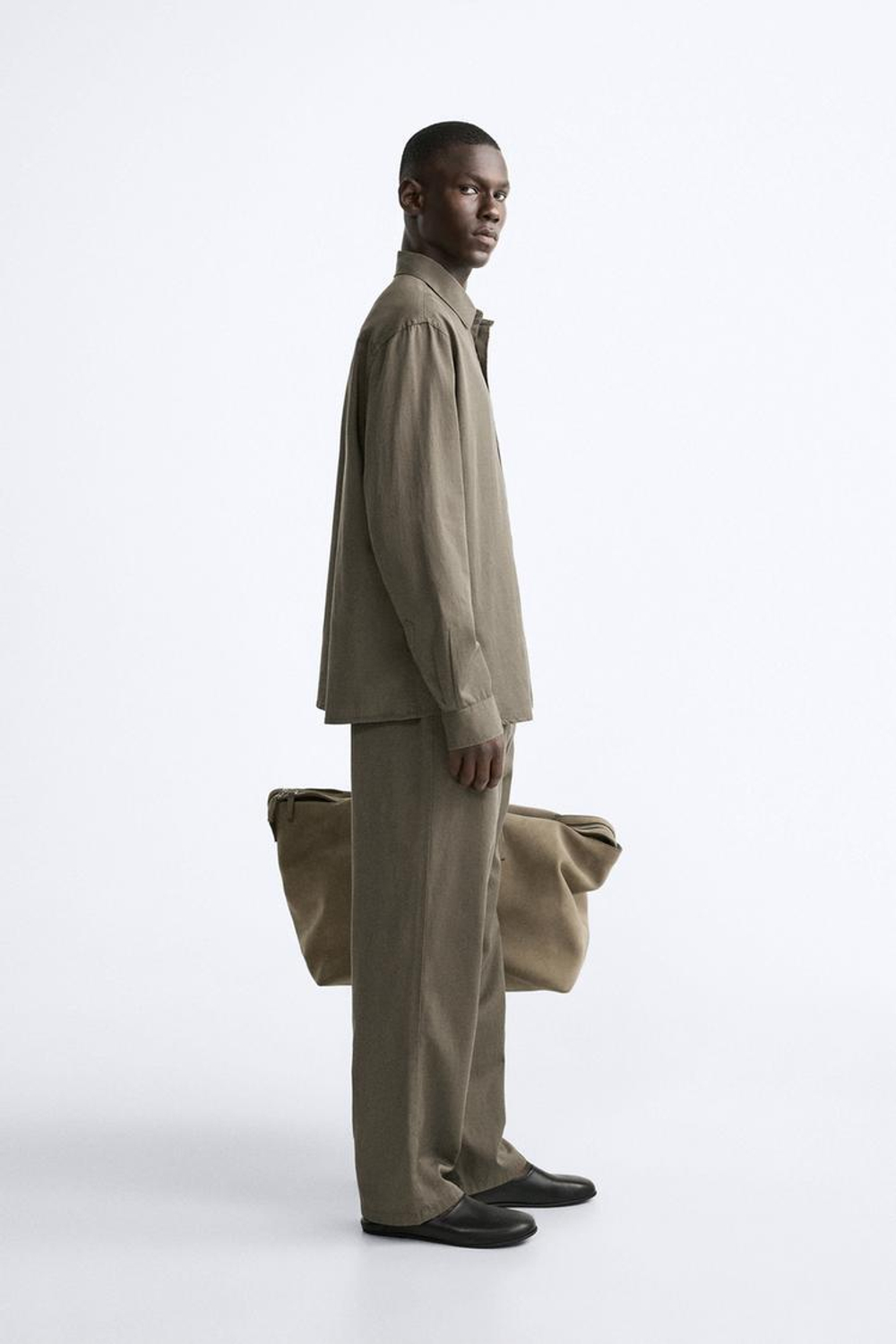 ZARA КУРТКА-РУБАШКА СТРУЯЩЕГОСЯ КРОЯ, СЕРО-КОРИЧНЕВЫЙ