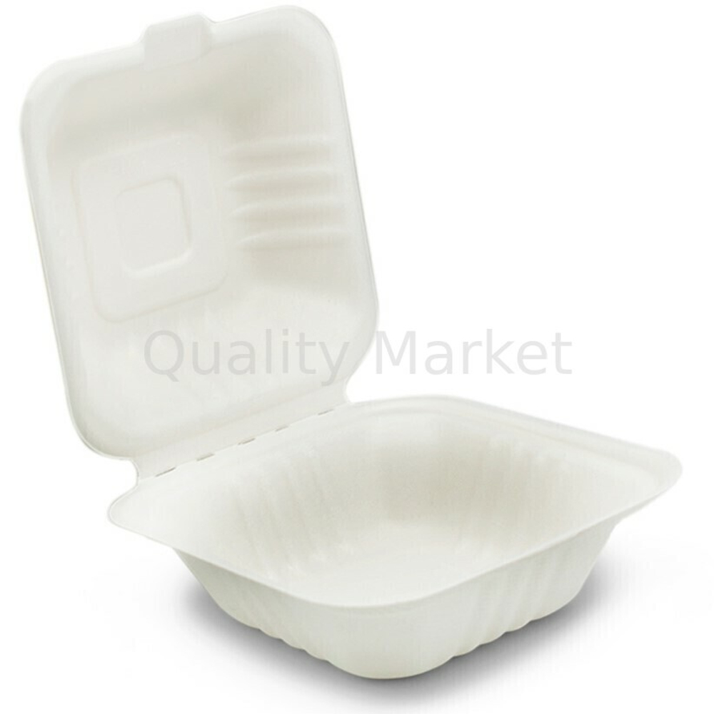 Бургер бокс белый из сахарного тростника 450 мл 152.4x152.4x76.2 мм 125шт/уп