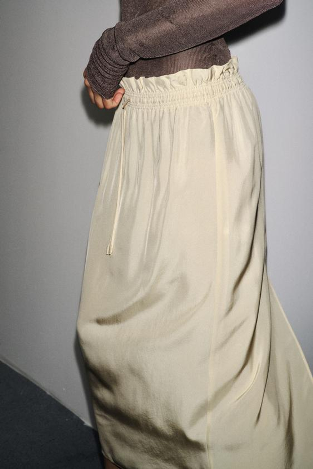 ZARA ЮБКА МИДИ НА ШНУРКЕ — ZW COLLECTION, СВЕТЛО-БЕЖЕВЫЙ