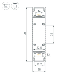 Профиль SL-LINE-25100-DUAL-2500 GOLD CHAMPAGNE  (Arlight, Алюминий) 050503
