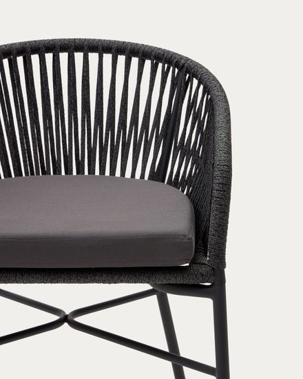 Веревочный полубарный стул Yanet черного цвета 65 см