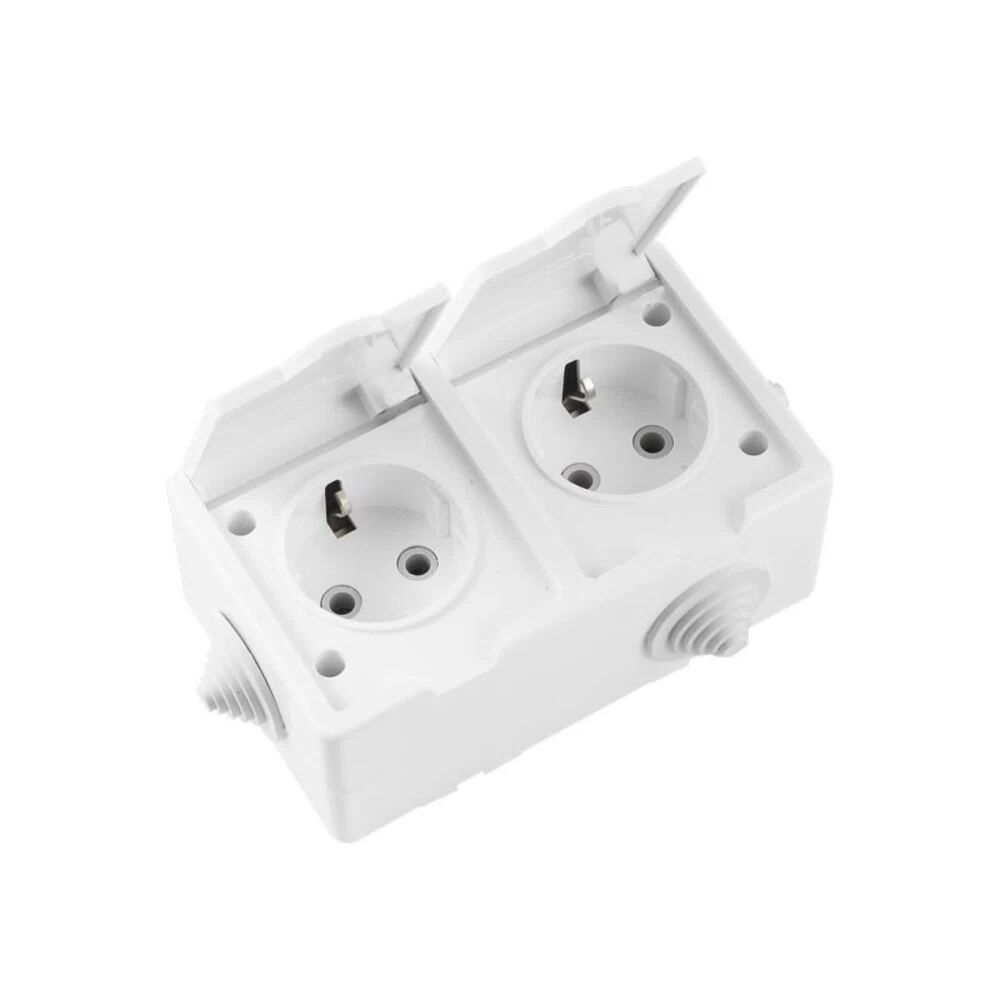 IP44 Розетка брызгозащищенная откр.уст.с з/к 2-хмест.(16А) РА16-759 бел.