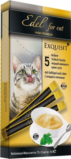 Лакомство для кошек Edel Cat крем-суп с Птицей и Печенью 5шт.