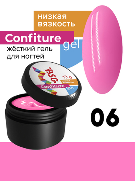 Жёсткий гель для наращивания Confiture №06 НИЗКАЯ ВЯЗКОСТЬ - Ярко-розовый (13 г)