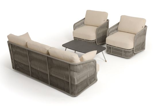 "Альбано" лаунж-зона 5-местная плетеная из роупа (веревки), каркас алюминиевый светло-серый, роуп серый меланж