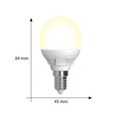 LED-G45 7W-3000K-E14-FR-DIM PLP01WH Лампа светодиодная. диммируемая. Форма шар. матовая. Серия Яркая. Теплый белый свет 3000K. Картон. ТМ Uniel.