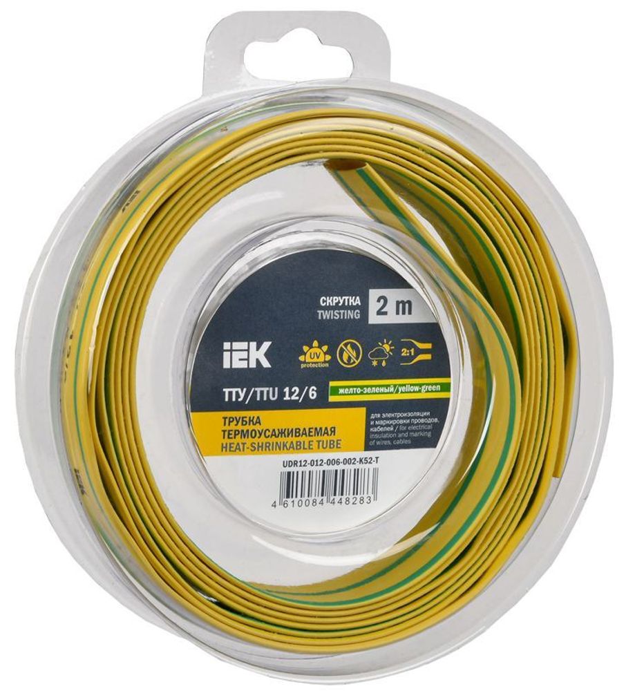 Трубка термоусадочная ТТУ нг-LS 12/6 желт./зел. (уп.2м) IEK UDR12-012-006-002-K52-T