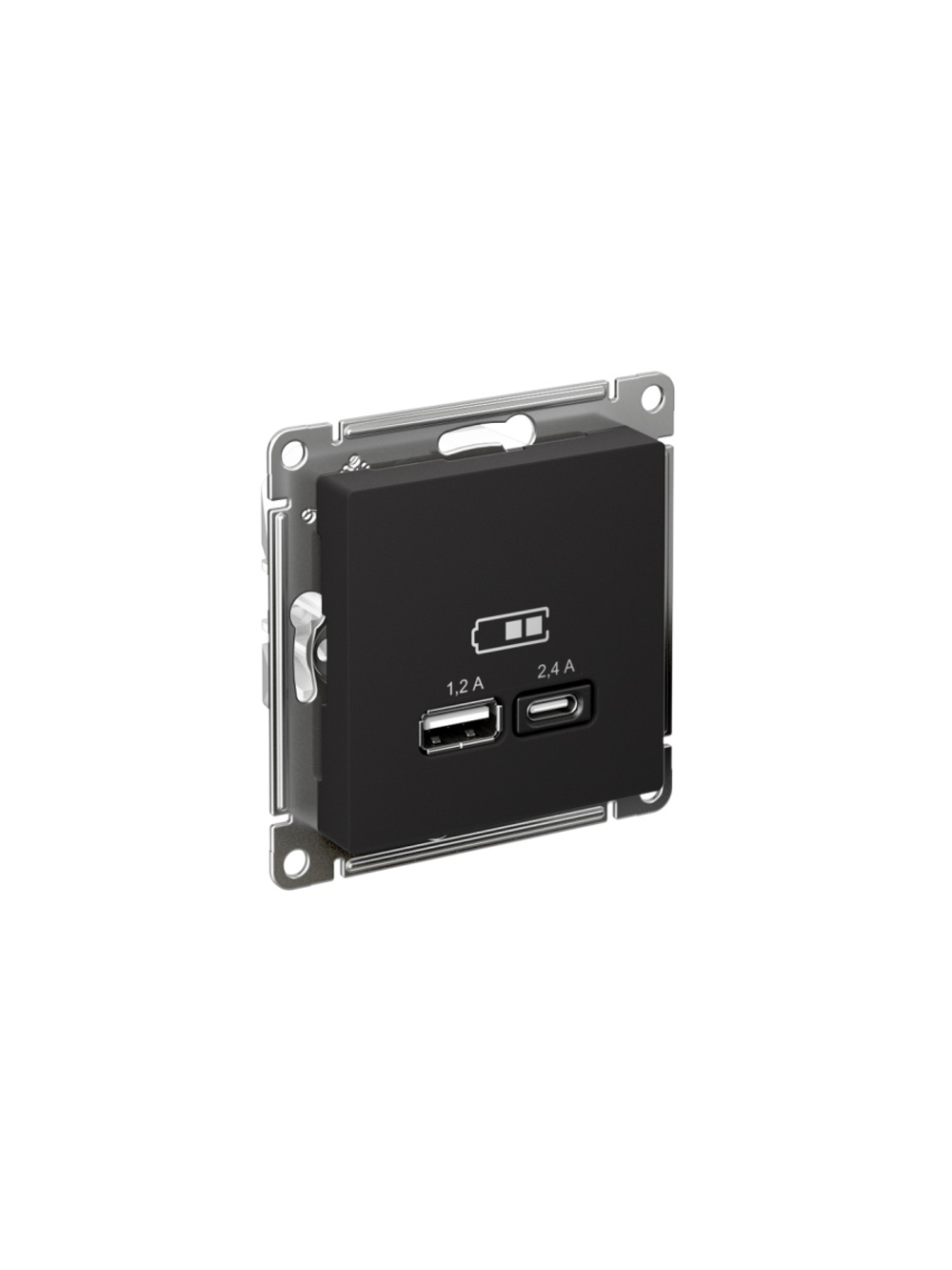 Розетка USB AtlasDesign тип A+C 5В/2.4А 2х5В/1.2А механизм карбон SE ATN001039