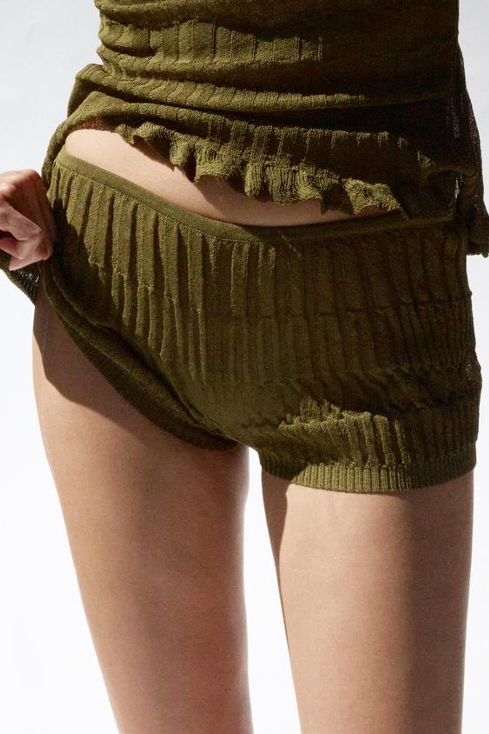 ZARA ШОРТЫ ИЗ ТЕКСТУРНОГО ТРИКОТАЖА, ХАКИ