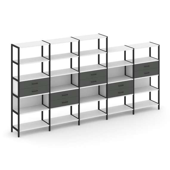 Shelf System Пятисекционный стеллаж пятиярусный с ящиками SN.STM-551 Белый/Антрацит/Металл Черный 39