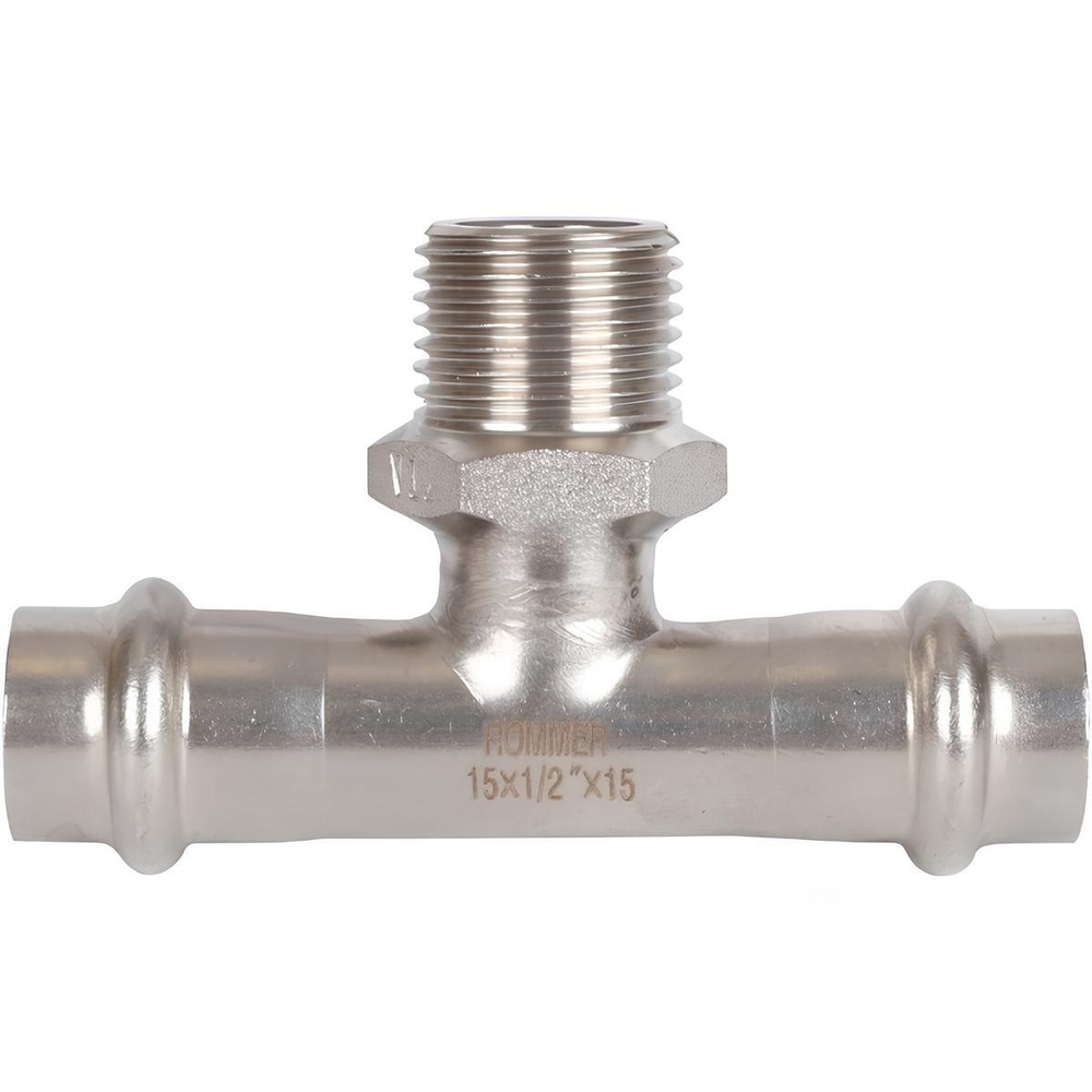 ROMMER Тройник с НР 15x1/2" из нержавеющей стали прессовой