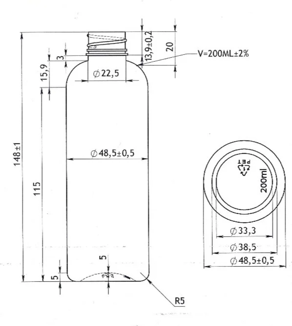 Флакон ПЭТ 200 мл (24) Италия Прозрачный 20 гр
