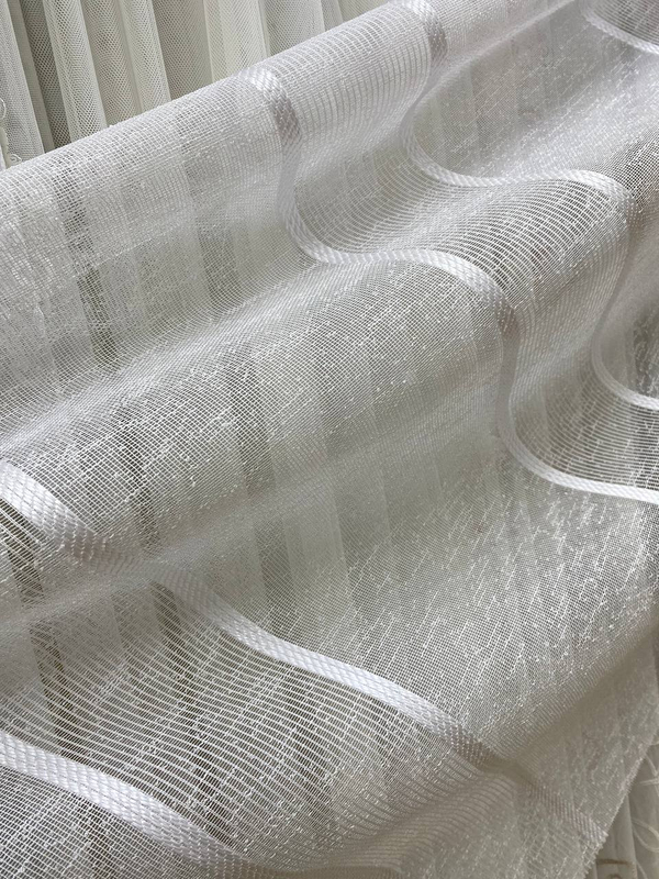 Тюль однотонный лен дождик с полосой (2041 ARO)