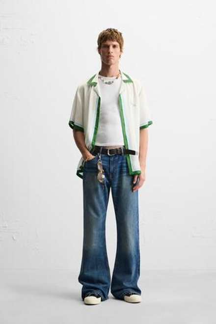 ZARA АТЛАСНАЯ РУБАШКА С ПРИНТОМ, ЗЕЛЕНЫЙ