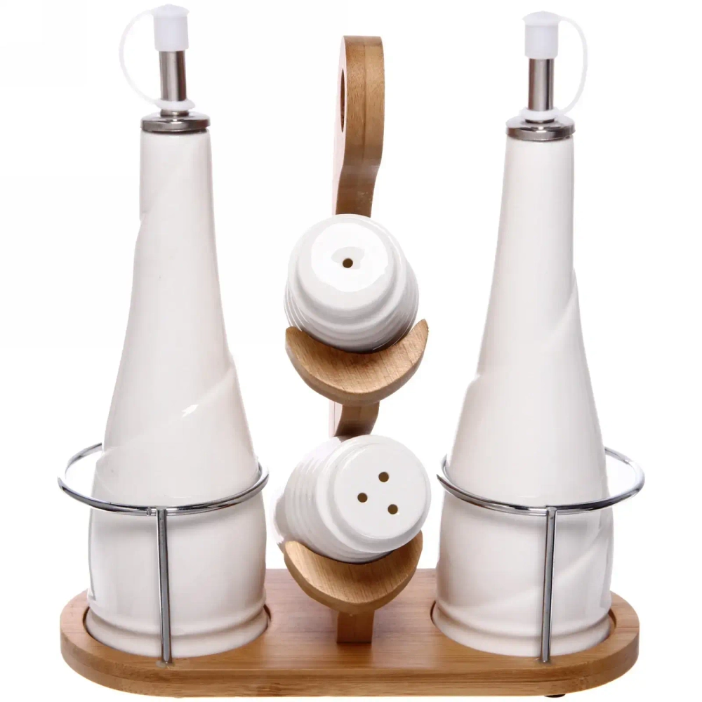 Набор для специй 4 предмета «White magic» (2емкости для масла 400мл и уксуса+2солонки) полоски