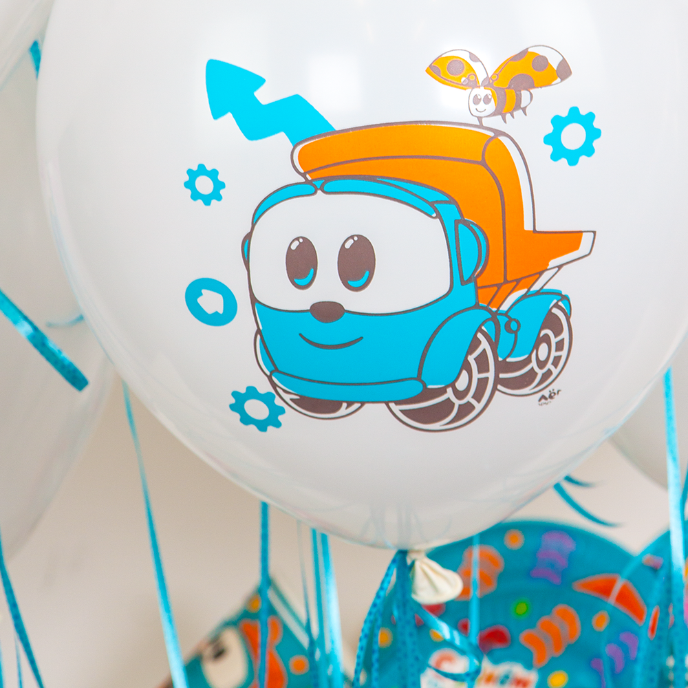 Шар (12''/30 см) Грузовичок Лёва, С Днем Рождения!, Белый (200), пастель, 2 ст, 25 шт.