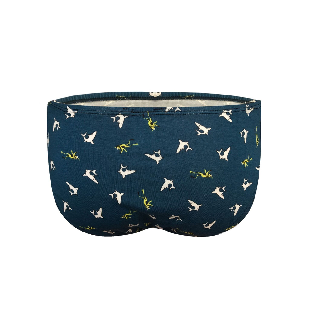 Изумрудные трусы-слипы с принтом в виде акул и водолазов (Размер: M) (Цвет: изумрудный)