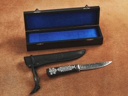 Якутский нож "Амга", сталь Х12МФ, рукоять черный мореный граб / орнамент