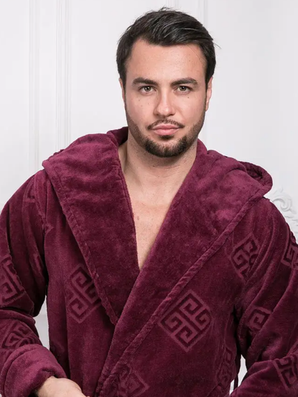 Халат мужской HUGO с капюшоном Бордовый "Polens"