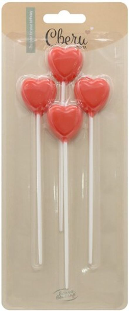 Свечи в торт "Красные сердца" 4 шт