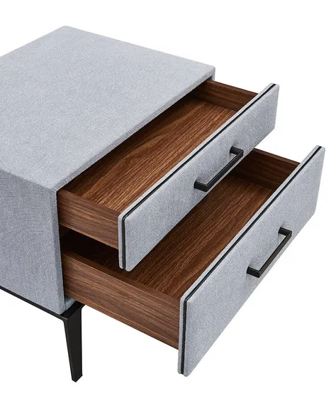 Прикроватная тумбочка Berli с двумя ящиками, серая ткань