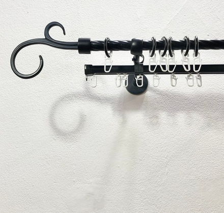 Карниз металлический витой Руно двухрядный d16 мм со второй направляющей, цвет черный