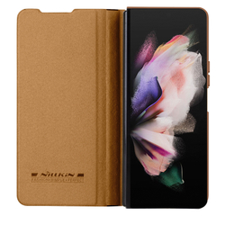 Кожаный чехол коричневого цвета (British Brown) от Nillkin для Samsung Galaxy Z Fold 5, с держателем для S Pen, серия Qin Pro Leather с защитной шторкой для камеры